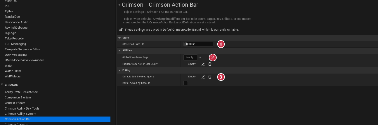 Project Settings -> Crimson -> Crimson Action Bar.