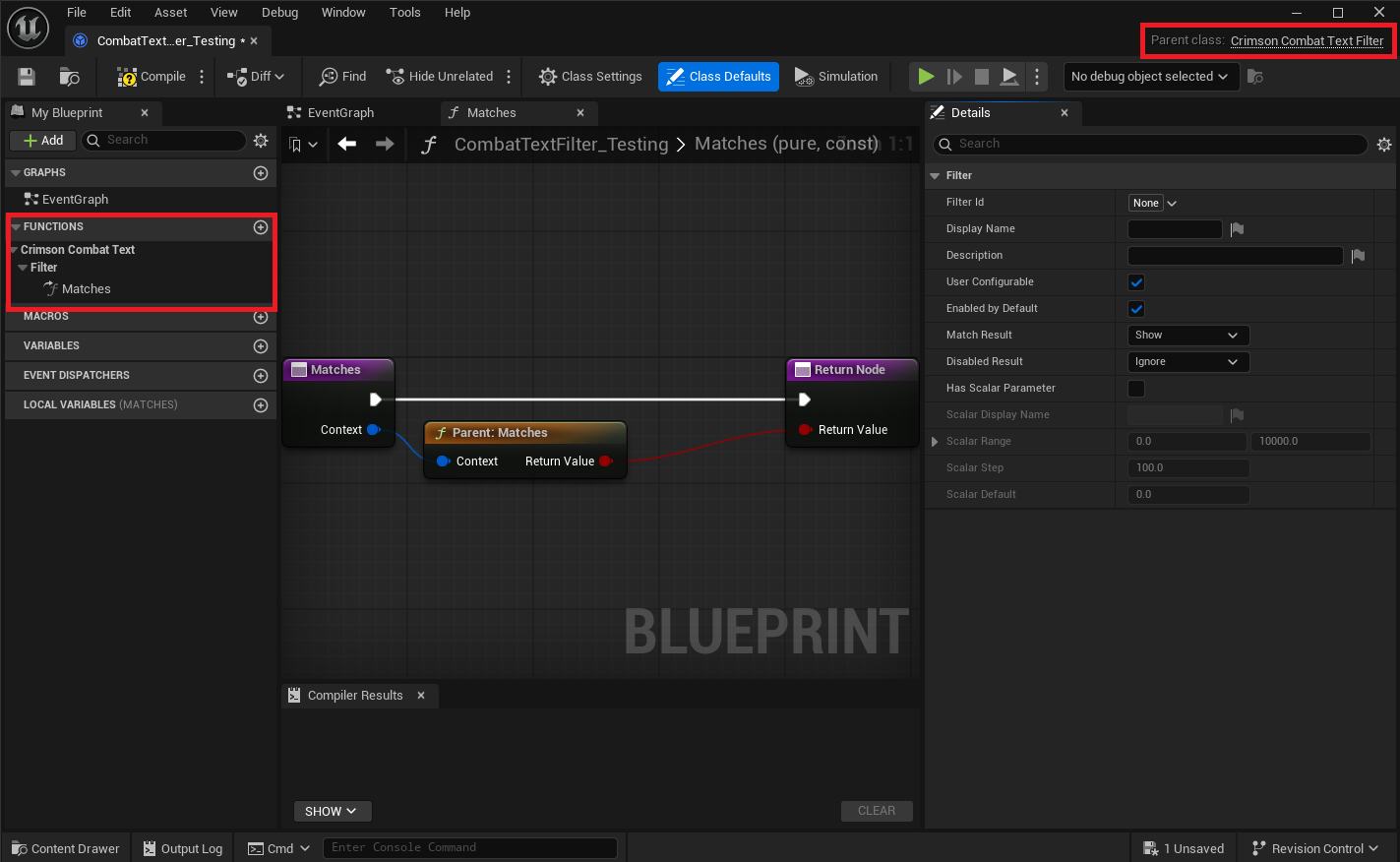 A Blueprint filter overriding Matches: break the Context, compare Value against Scalar Parameter, return the result.