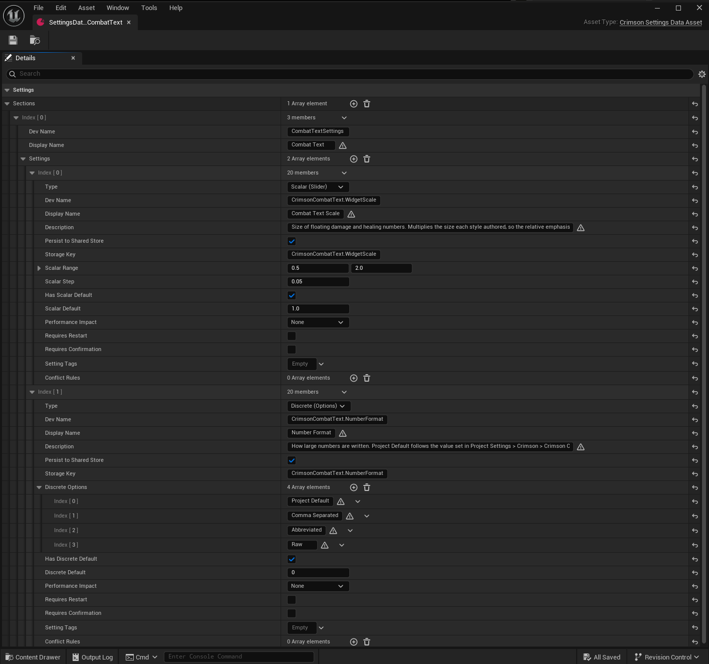 K2_RegisterGameplaySettings -> Create Collection -> Register Combat Text Filter Settings -> K2 Register Setting.