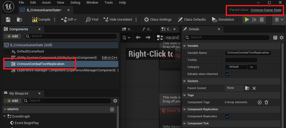 GameState Blueprint -> Add Component -> Crimson Combat Text Replication Component.