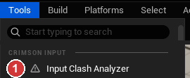 The Tools menu: the entry lives in the Crimson Input section near the bottom (1).