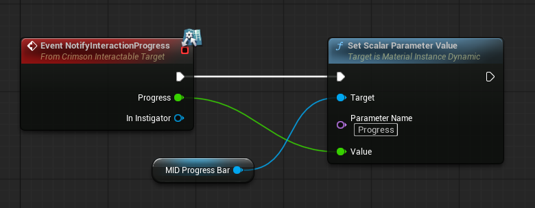 Override 'Notify Interaction Progress' on the interactable; drive a progress bar / dynamic material with the Progress (0..1) value.