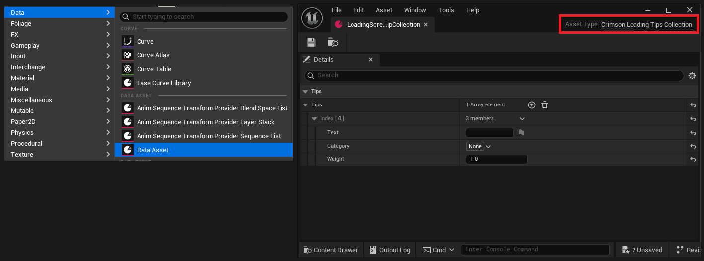 Creating the two collection data assets.