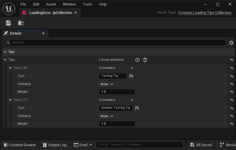 DA_LoadingTips: Text, Category, Weight per entry.