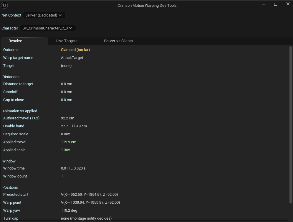 The Resolve tab, showing the full derivation behind one warp.